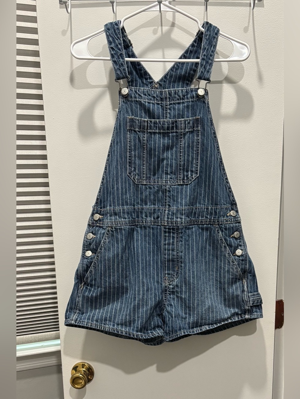 Old Navy Blue Pinstriped Denim Short Overalls